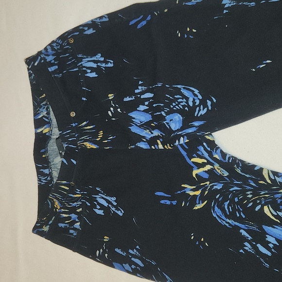 Lildy Printed Jeggings Black with Blue and Yellow Feather Print. - Picture 3 of 6